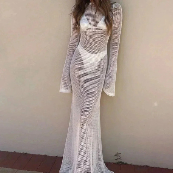 White Women's Sexy Backless Beach Cover-Up - Picture 1 of 6